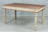 Indian Hand Mughal Garden Indian Solid Wooden Dining Table Whitewash 150x90x78cm